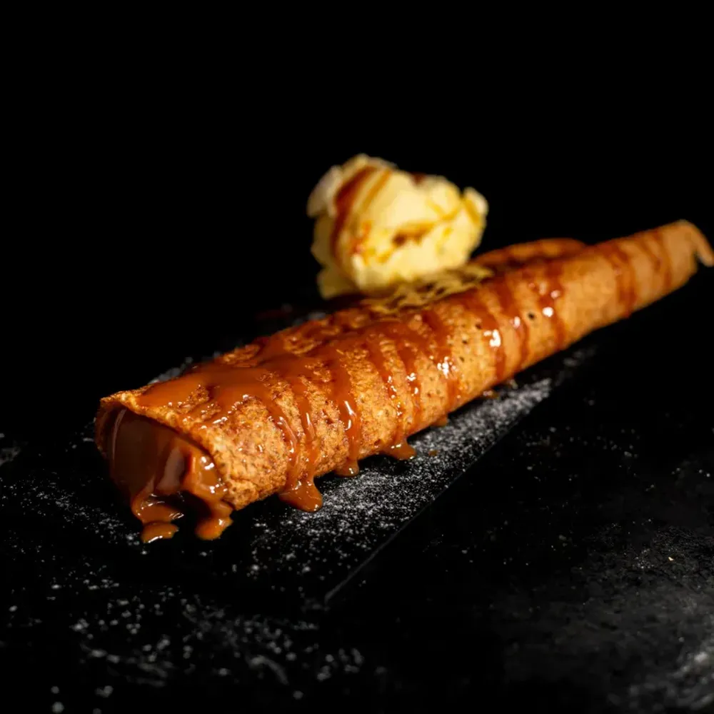 Crepe with condensed milk caramel or chocolate