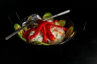 Fried eggs with roasted peppers